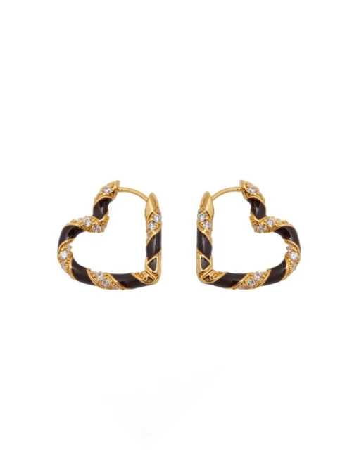Candy Stripe Pave Heart Hoops