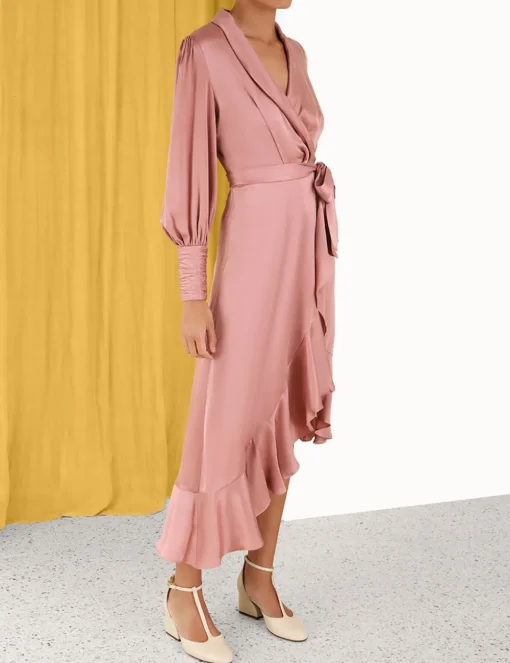 Silk Wrap Midi Dress