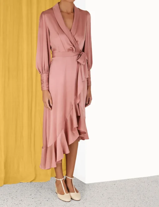 Silk Wrap Midi Dress